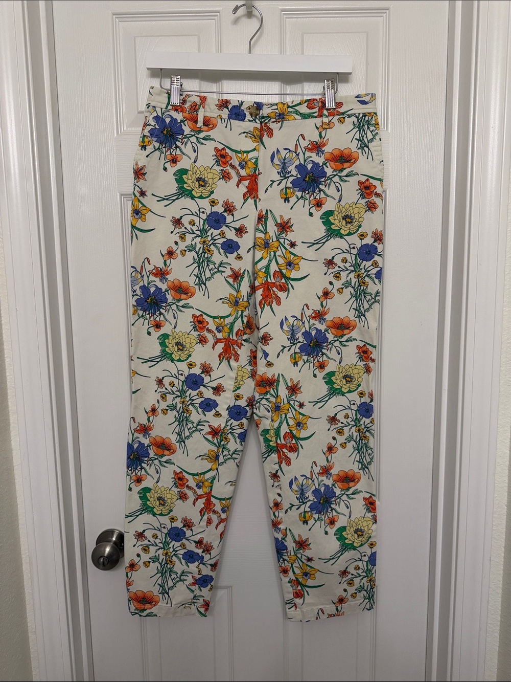Talbots Cream Floral Straight-Leg Pants